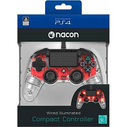 Bigben PS4 Nacon Compact Light Wired Controller prozirno-crveni