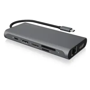 ICY BOX IB-DK4050-CPD, USB-C na 1x USB-C power delivery, 1x USB-C 3.0, 2x USB-A 3.0, 2x USB-A 2.0, 1x SD, 1x microSD, 2x HDMI, 1x DP 1.4, 1x RJ45 Docking stanica