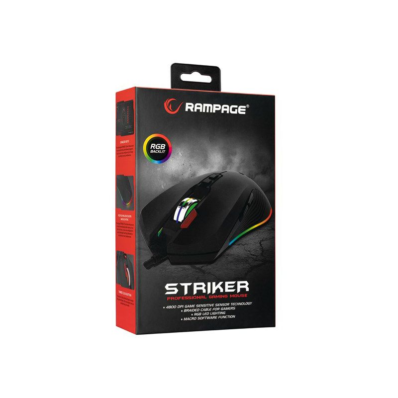 Miš RAMPAGE SMX-R75 Striker, žičani, RGB, 4800 DPI, crni