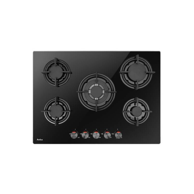 Ploča za kuhanje Amica PGCA7101AoB, 5 x plin, Wok, 70 cm, staklokeramika, crna