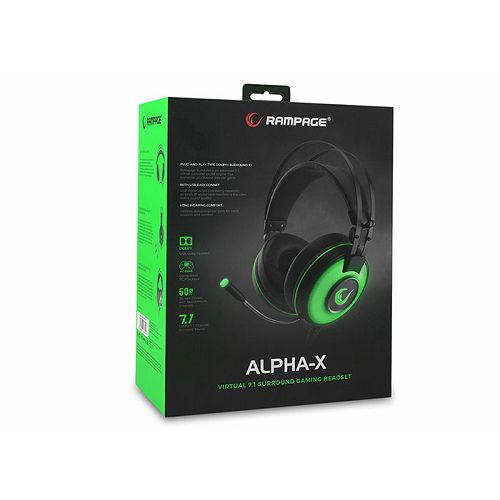 Slušalice RAMPAGE Alpha-X, mikrofon, LED, 7.1 Surround Sound, PC/PS4, zelene