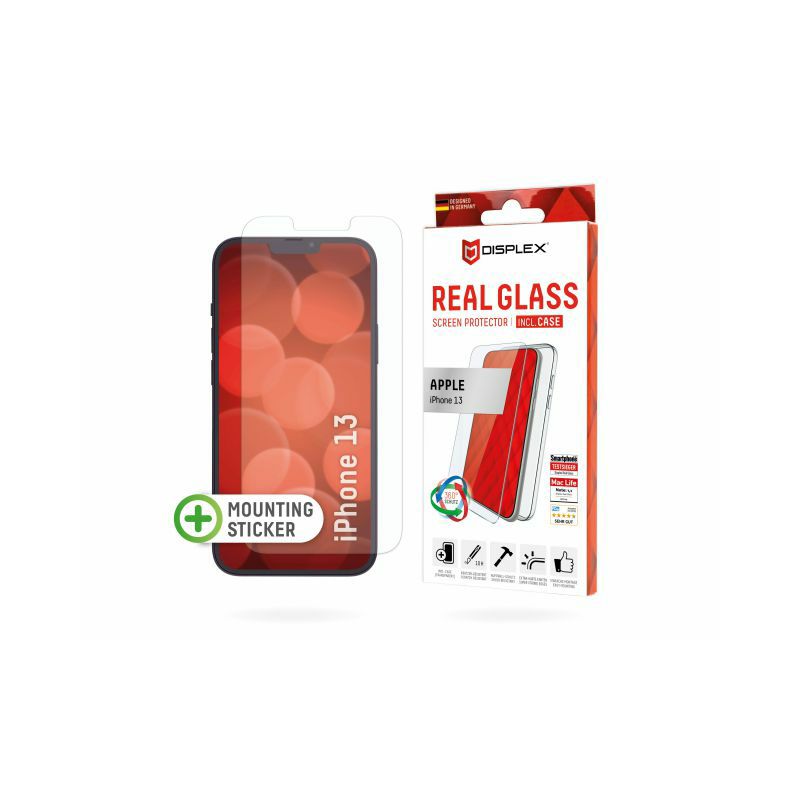 Zaštitno staklo DISPLEX Real Glass 2D za Apple iPhone 13, prozirna + maskica (01494)