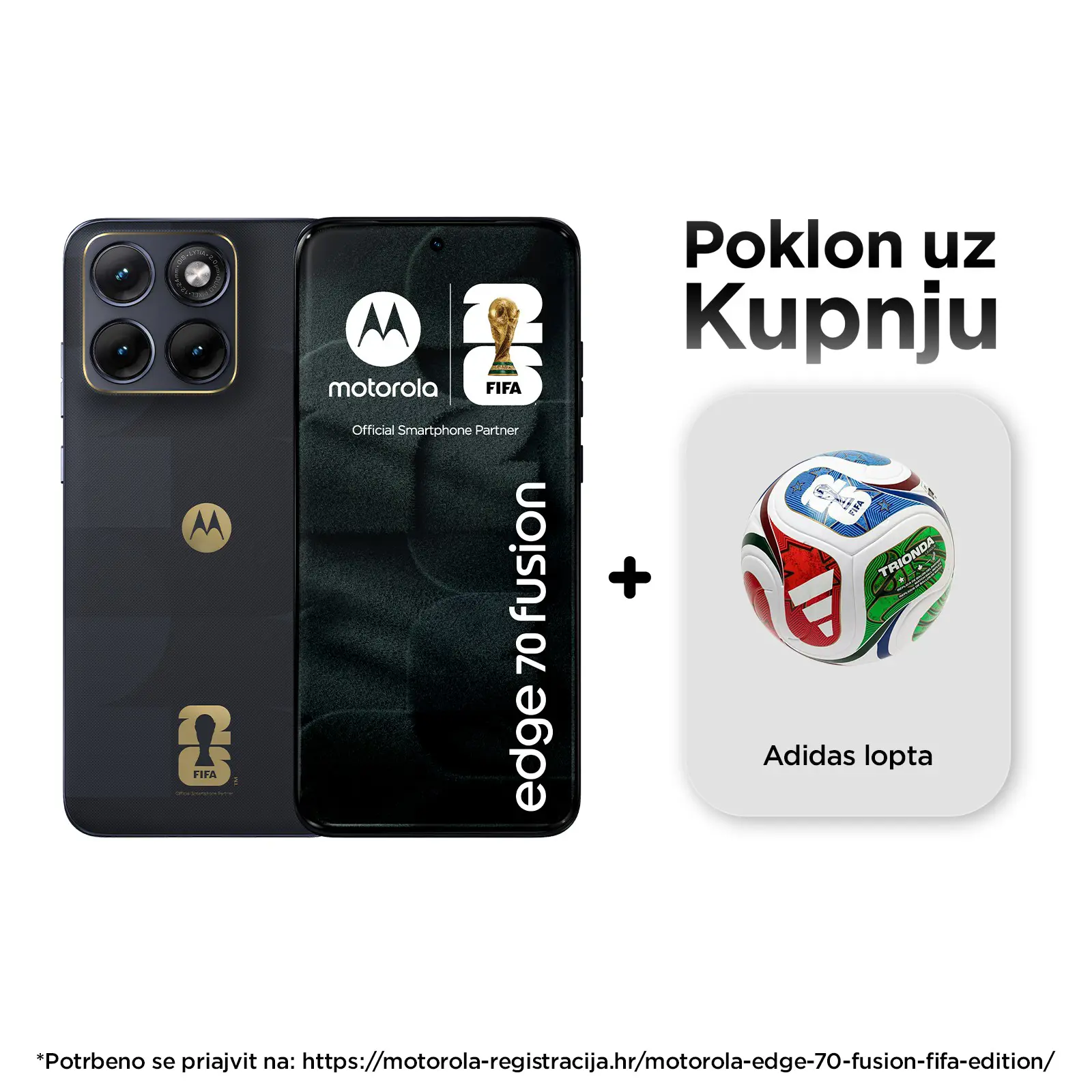 Motorola edge 70 fusion Fifa edition 8 GB 256 GB PANTONE Silhouette (black) + official Adidas lopta WorldCup 26 - slika 1